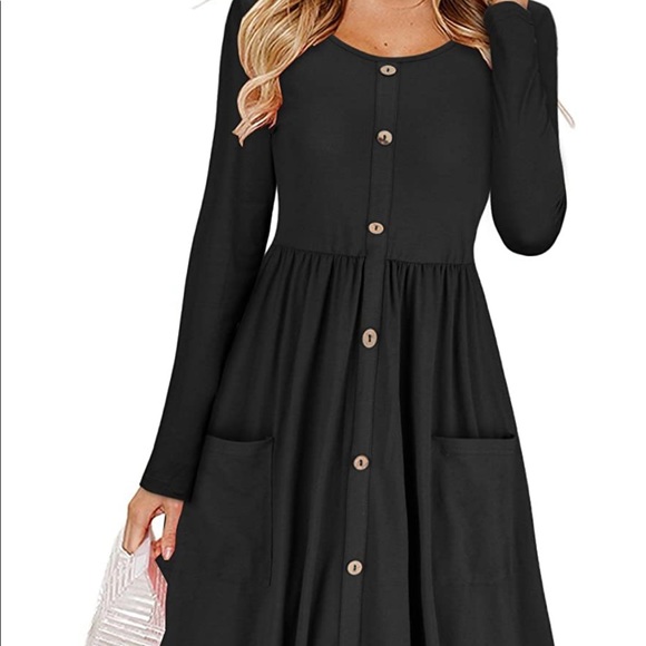 NWT Black Long Sleeve Button Down Midi Dress- Size Small - Picture 2 of 8